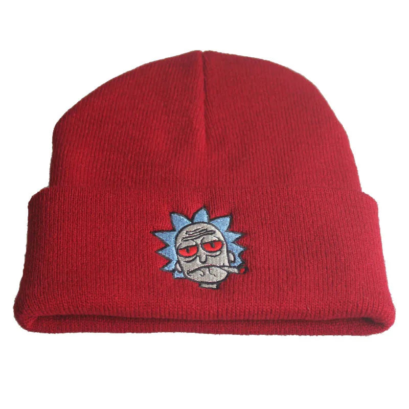 Cartoon Rick Beanies Embroidery Warm Soft Knitted Hat Hip-hop Bonnet Unisex