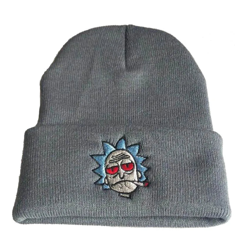 Cartoon Rick Beanies Embroidery Warm Soft Knitted Hat Hip-hop Bonnet Unisex