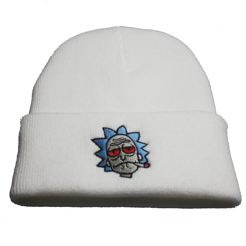 Cartoon Rick Beanies Embroidery Warm Soft Knitted Hat Hip-hop Bonnet Unisex