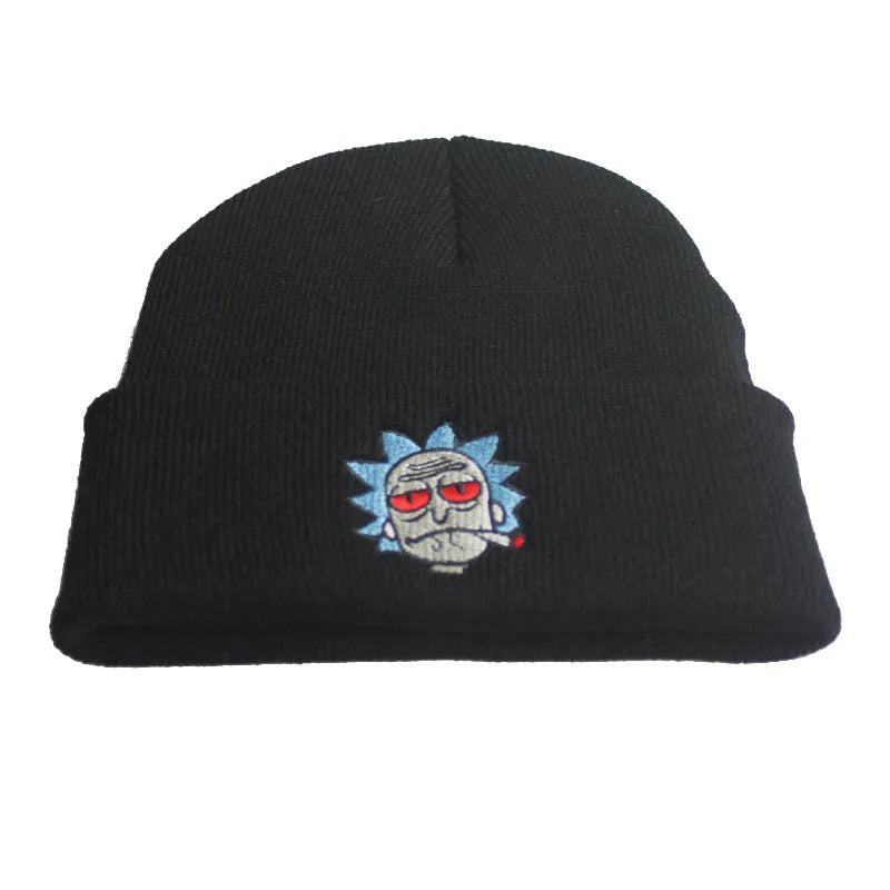 Cartoon Rick Beanies Embroidery Warm Soft Knitted Hat Hip-hop Bonnet Unisex