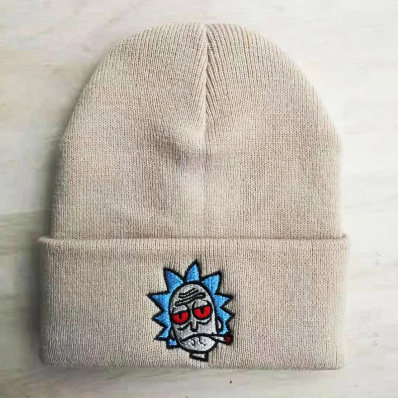 Cartoon Rick Beanies Embroidery Warm Soft Knitted Hat Hip-hop Bonnet Unisex