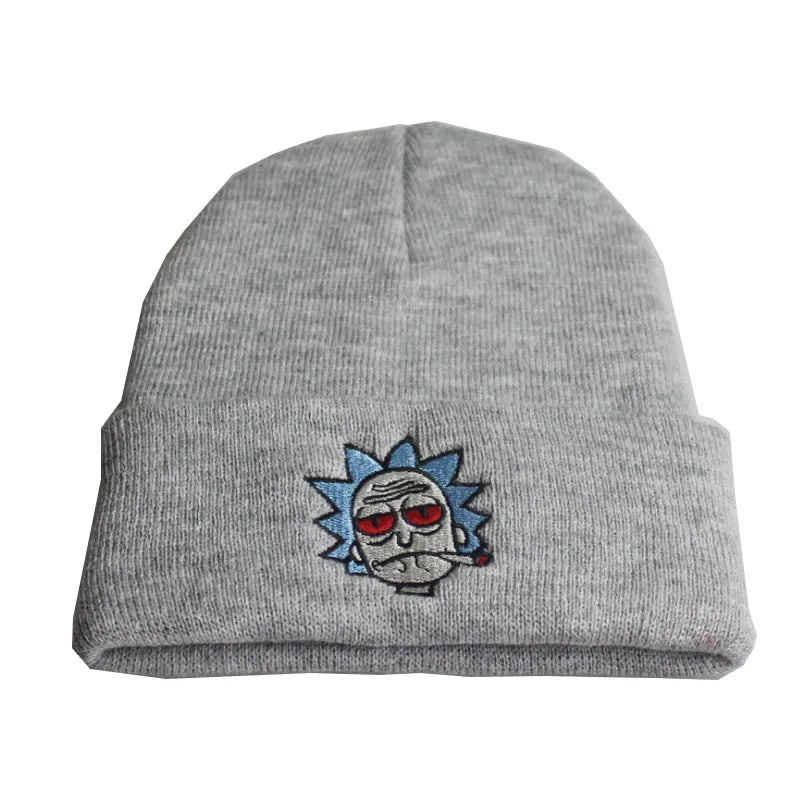 Cartoon Rick Beanies Embroidery Warm Soft Knitted Hat Hip-hop Bonnet Unisex