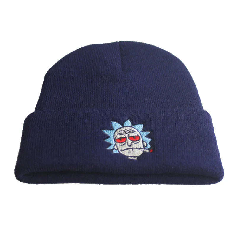 Cartoon Rick Beanies Embroidery Warm Soft Knitted Hat Hip-hop Bonnet Unisex