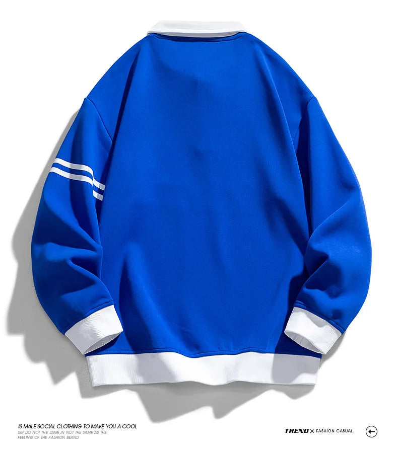 Men Oversized Contrasting Colors Lapel Sweatshirt Spring Hip Hop Streetwear Sweatshirt Harajuku Baseball uniform Hoodie Men