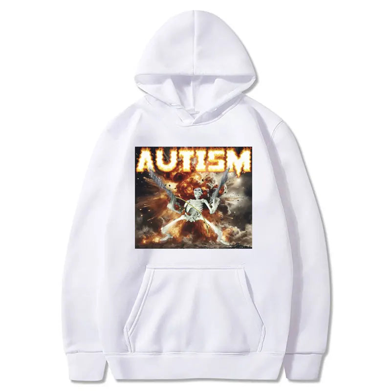 Autism Skeleton Meme Print Hoodie Funny Punk Skull Men Women Fashion Hooded Sweatshirt Gothic Cool Oversized Hoodies Streetwear