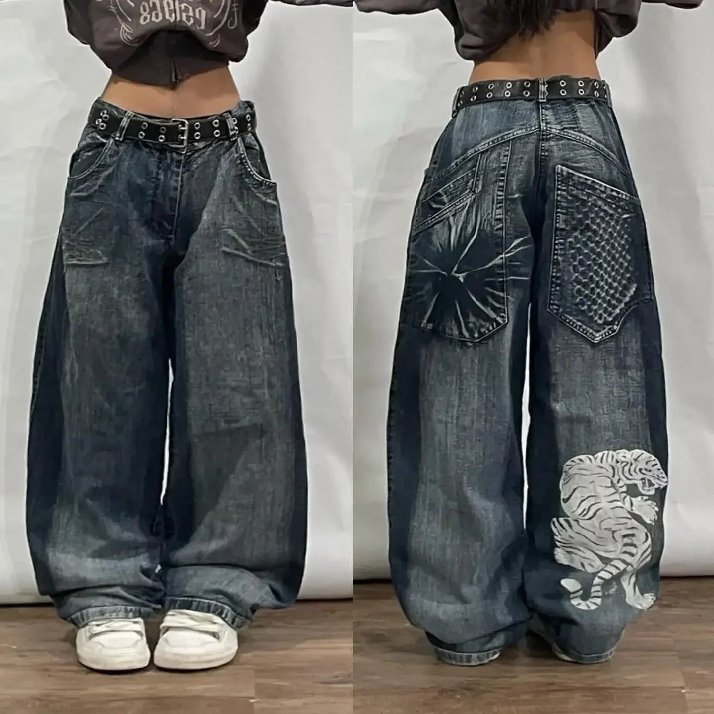 Streetwear Fashion New Oversized Print Baggy Jeans Men Y2K Harajuku Vintage Pop Gothic High Waist Casual Wide Leg Pants Trousers