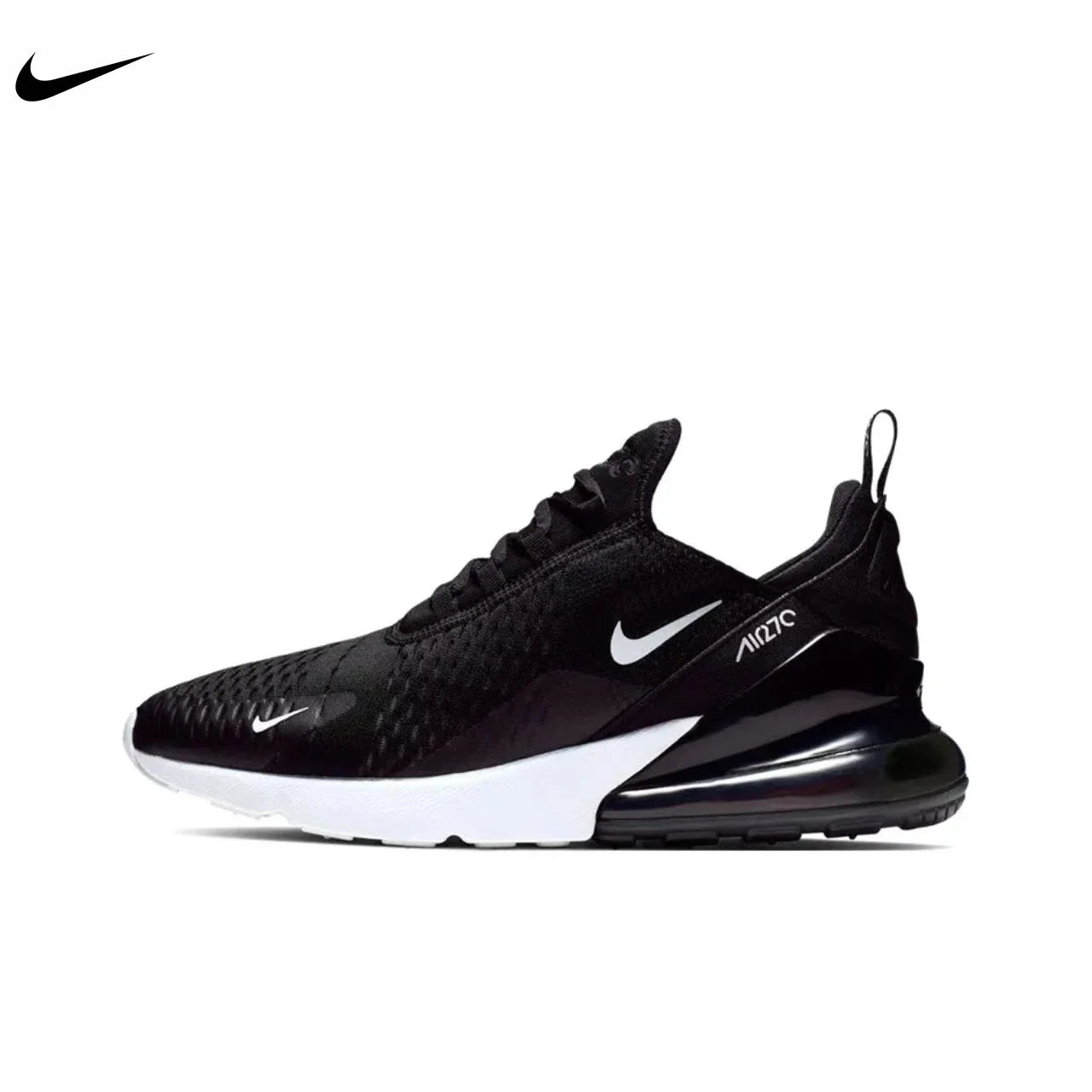 Nike Air Max 270 Mesh Shock Absorption Non-Slip Abrasion Resistant Low Top Air Cushion Running Shoes Unisex Black & White