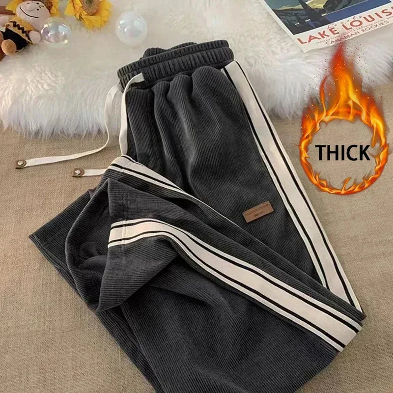 2025 Corduroy Striped Sweatpants Women Streetwear Thick Wide Leg Pants Y2K Harajuku High Waist Joggers Korean Baggy Trousers