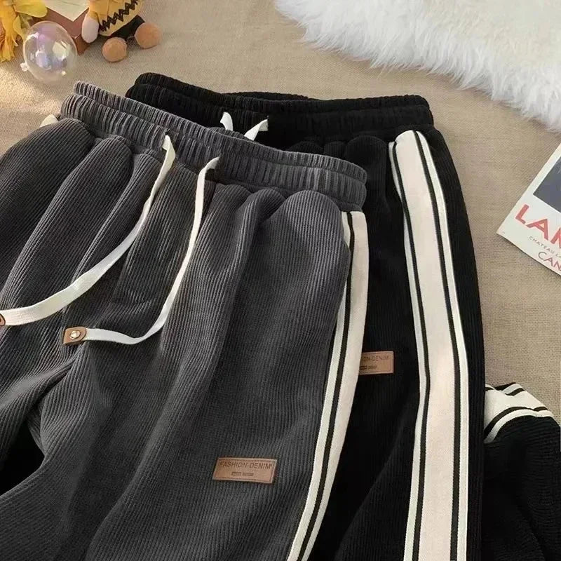 2025 Corduroy Striped Sweatpants Women Streetwear Thick Wide Leg Pants Y2K Harajuku High Waist Joggers Korean Baggy Trousers