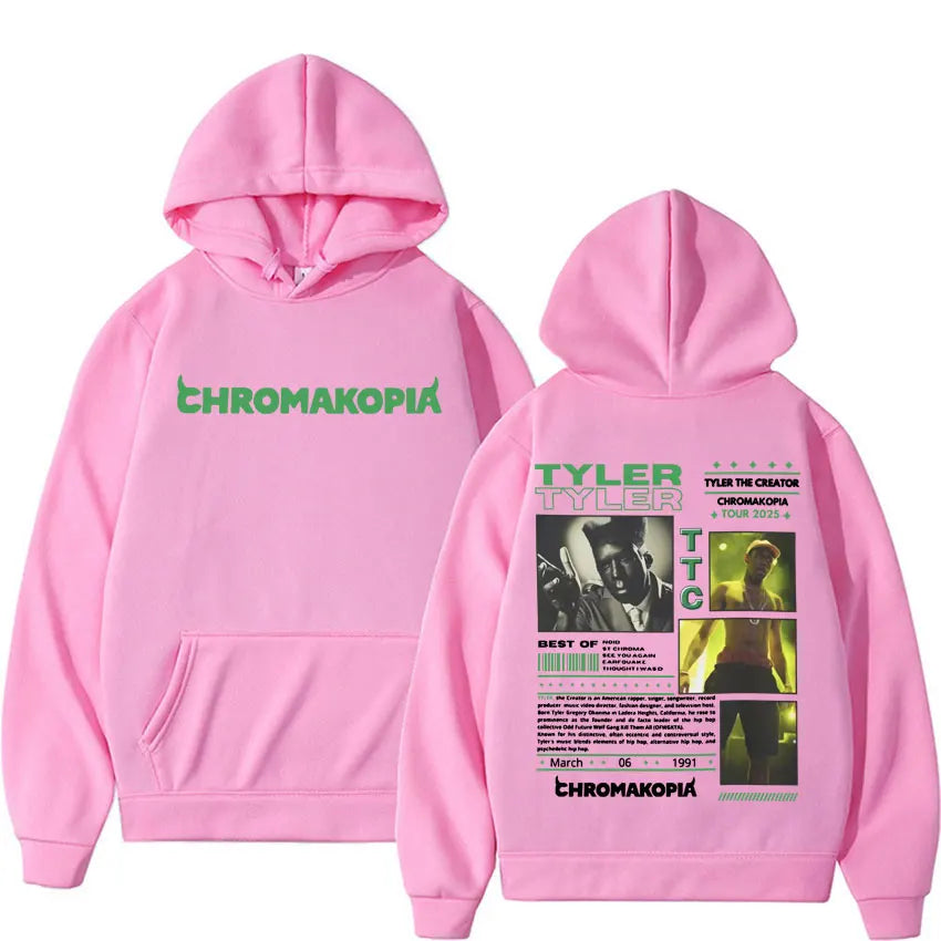 Tyler The Creator Chromakopia World Tour Cover Graphic Hoodies Vintage Fashion Hip Hop Sweatshirt Men Women Casual Fleece Hoodie