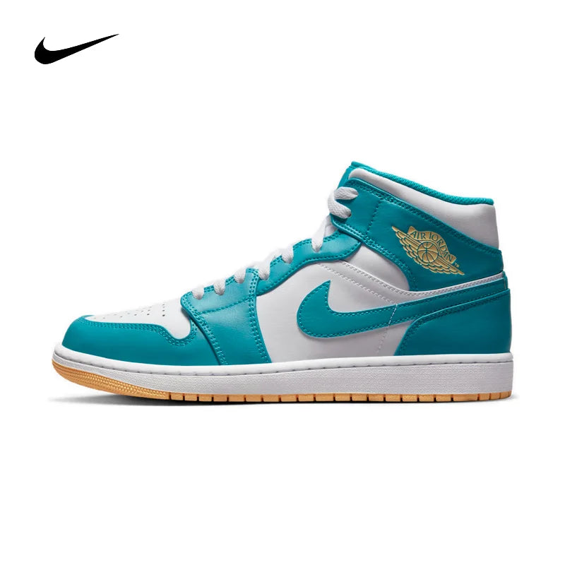 Air Jordan 1 Mid Shock Leather Comfortable Shock Absorbent Anti Slip Wear Resistant Mid Top Retro Basketball Shoes for Men