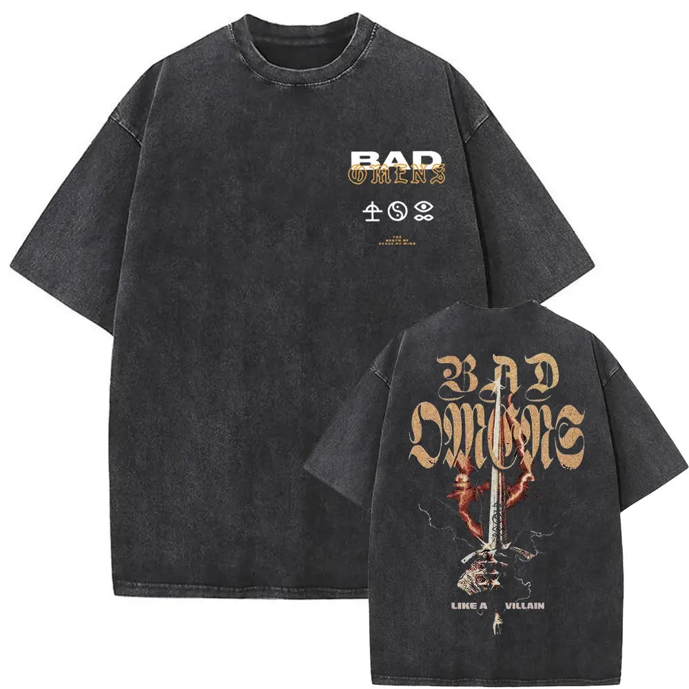 Washed Vintage Bad Omens Band Tshirt THE DEATH OF PEACE OF MIND T-shirts Men Women Oversized T Shirt Men's Rock Gothic T-shirt