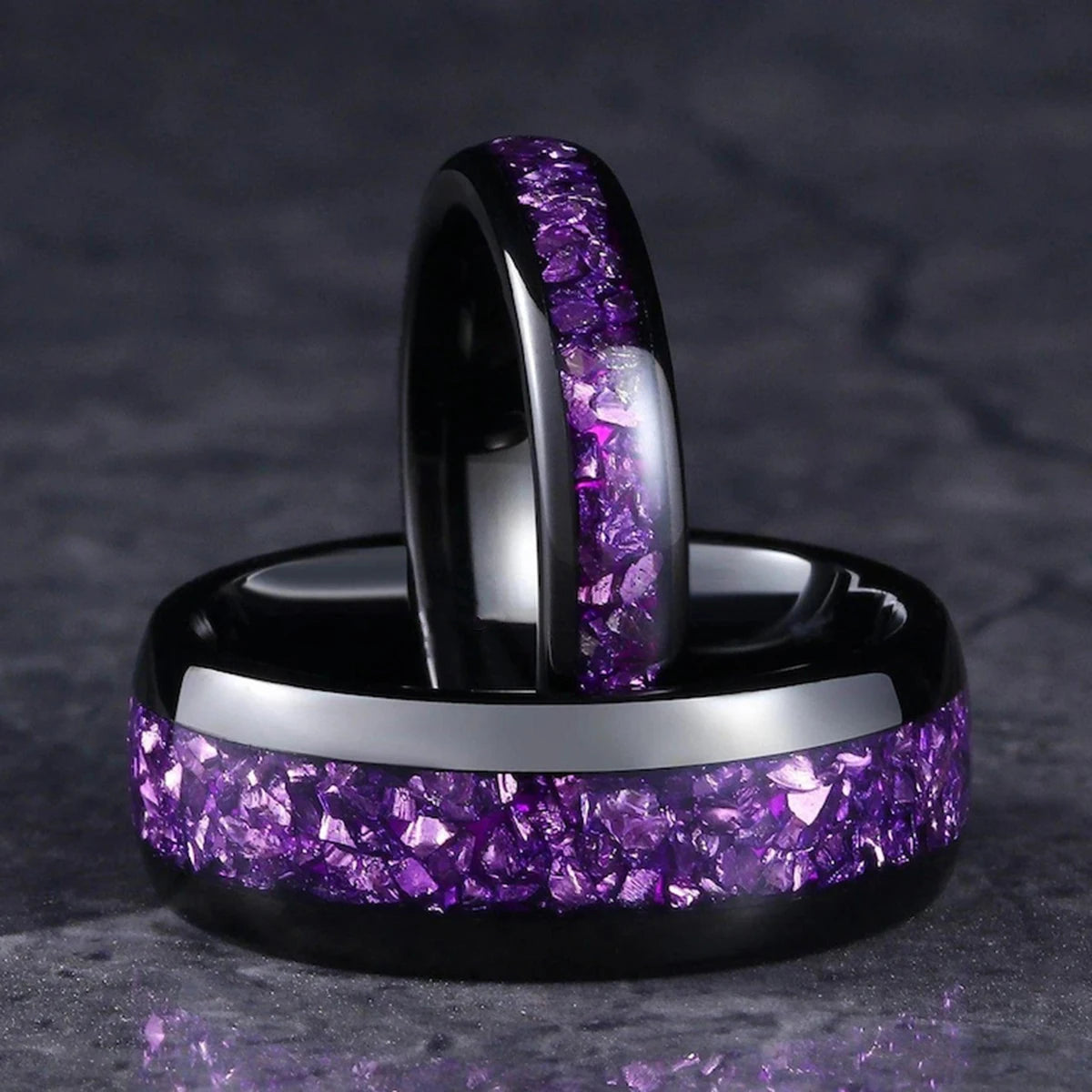 8mm Amethyst Tungsten Carbide Ring, Mens Womens Engagement Wedding Rings, Perfect for Anyone Jewelry Gift