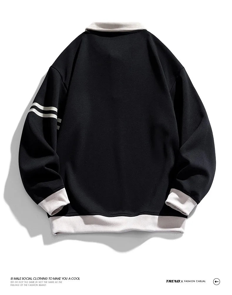 Men Oversized Contrasting Colors Lapel Sweatshirt Spring Hip Hop Streetwear Sweatshirt Harajuku Baseball uniform Hoodie Men