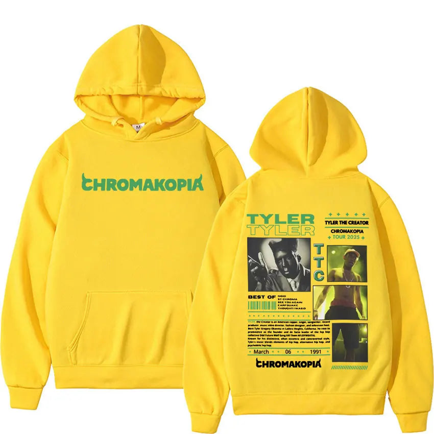 Tyler The Creator Chromakopia World Tour Cover Graphic Hoodies Vintage Fashion Hip Hop Sweatshirt Men Women Casual Fleece Hoodie