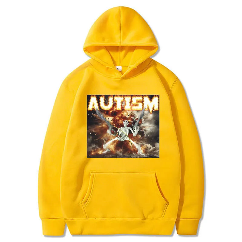 Autism Skeleton Meme Print Hoodie Funny Punk Skull Men Women Fashion Hooded Sweatshirt Gothic Cool Oversized Hoodies Streetwear