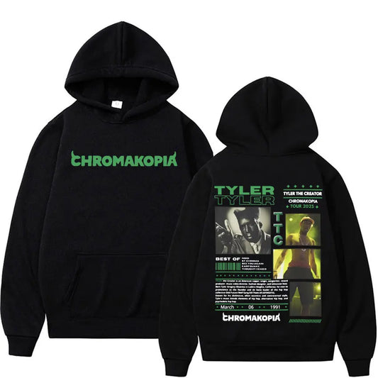 Tyler The Creator Chromakopia World Tour Cover Graphic Hoodies Vintage Fashion Hip Hop Sweatshirt Men Women Casual Fleece Hoodie