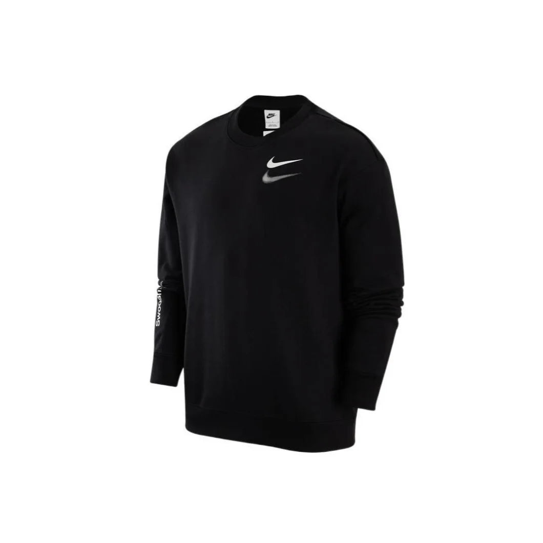 Nike authentic embroidery spring and autumn thin men's fashion classic long-sleeved round neck casual sweater black