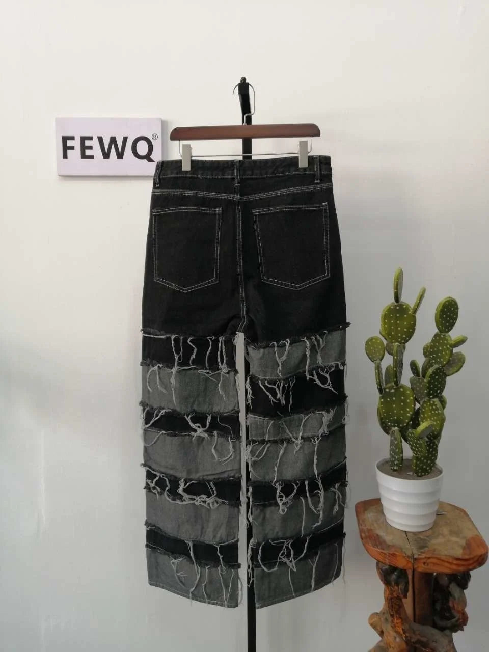 FEWQ Men's Tassel Darkwear Jeans Vintage Trendy Patchwork Male Denim Trousers High Street Straight Pants 2023 Spring New 24B2185