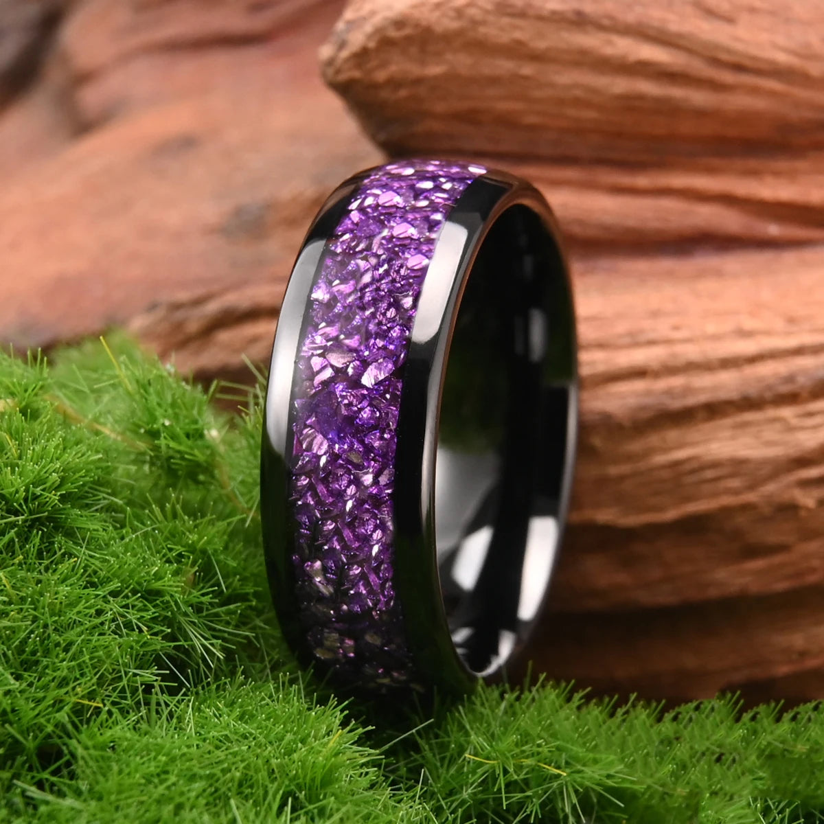 8mm Amethyst Tungsten Carbide Ring, Mens Womens Engagement Wedding Rings, Perfect for Anyone Jewelry Gift