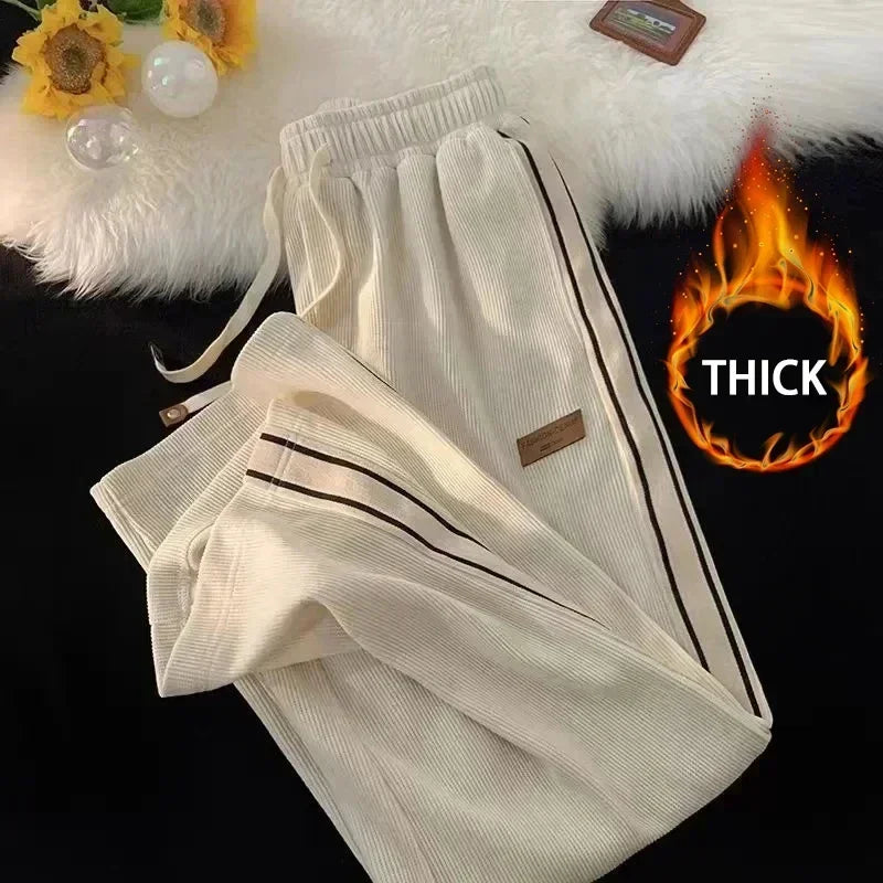 2025 Corduroy Striped Sweatpants Women Streetwear Thick Wide Leg Pants Y2K Harajuku High Waist Joggers Korean Baggy Trousers