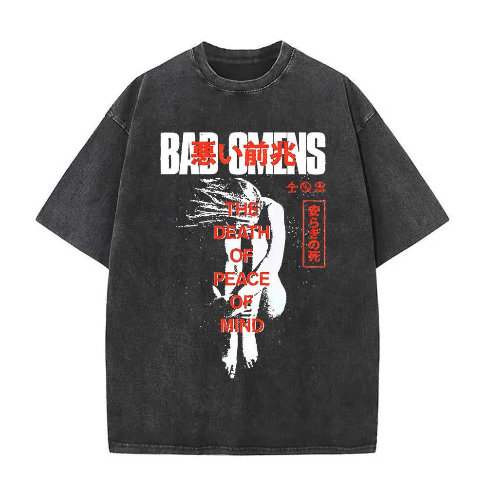 Washed Vintage Bad Omens Band Tshirt THE DEATH OF PEACE OF MIND T-shirts Men Women Oversized T Shirt Men's Rock Gothic T-shirt