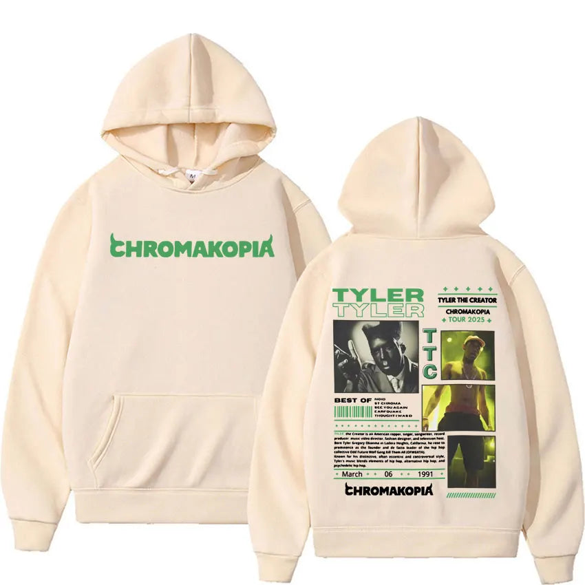 Tyler The Creator Chromakopia World Tour Cover Graphic Hoodies Vintage Fashion Hip Hop Sweatshirt Men Women Casual Fleece Hoodie