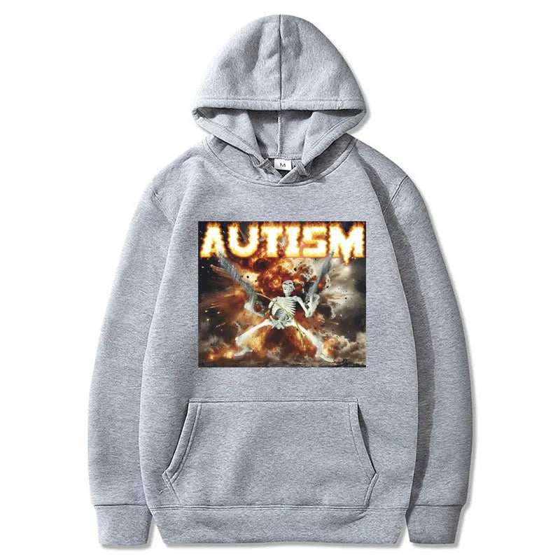 Autism Skeleton Meme Print Hoodie Funny Punk Skull Men Women Fashion Hooded Sweatshirt Gothic Cool Oversized Hoodies Streetwear