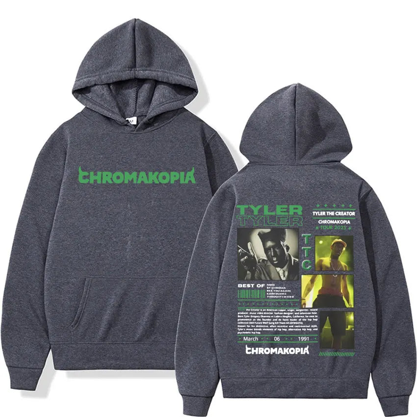 Tyler The Creator Chromakopia World Tour Cover Graphic Hoodies Vintage Fashion Hip Hop Sweatshirt Men Women Casual Fleece Hoodie