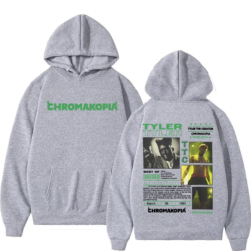 Tyler The Creator Chromakopia World Tour Cover Graphic Hoodies Vintage Fashion Hip Hop Sweatshirt Men Women Casual Fleece Hoodie