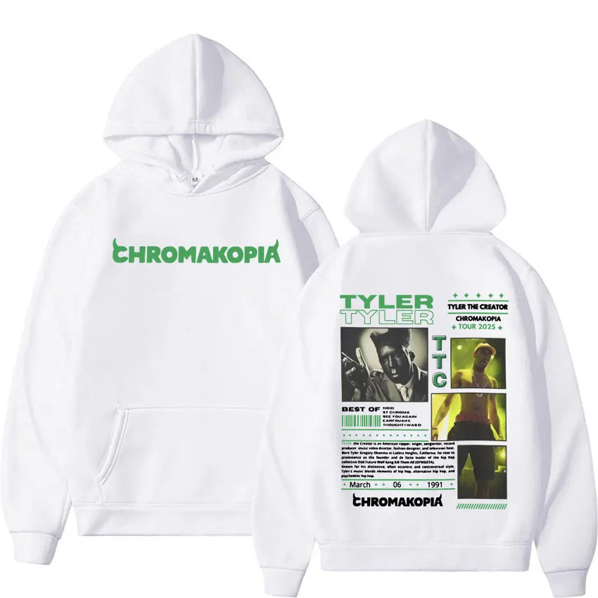 Tyler The Creator Chromakopia World Tour Cover Graphic Hoodies Vintage Fashion Hip Hop Sweatshirt Men Women Casual Fleece Hoodie