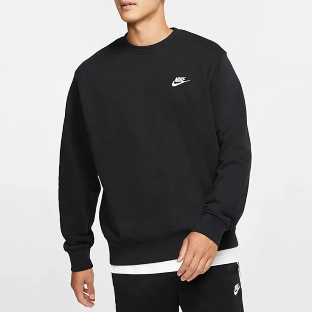 Nike authentic embroidery spring and autumn thin men's fashion classic long-sleeved round neck casual sweater black