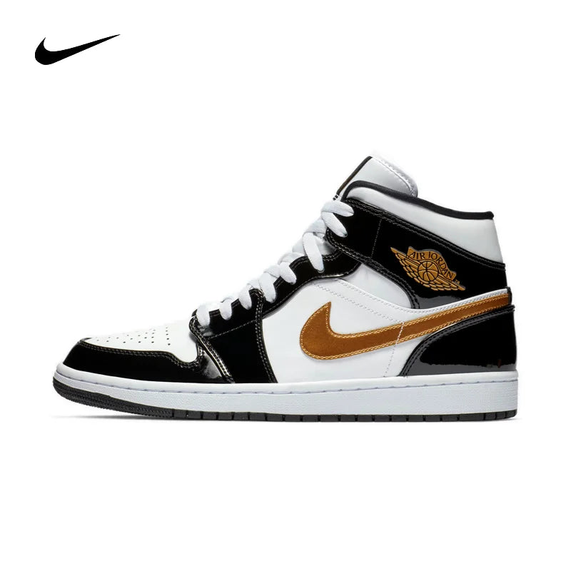 Air Jordan 1 Mid Shock Leather Comfortable Shock Absorbent Anti Slip Wear Resistant Mid Top Retro Basketball Shoes for Men