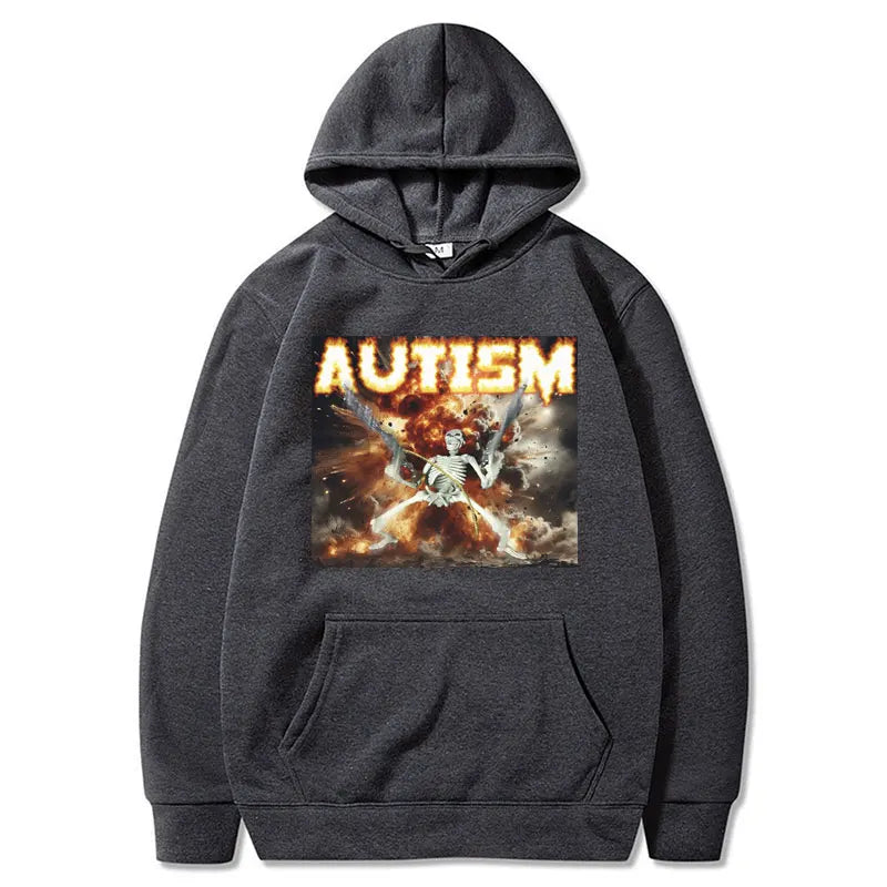 Autism Skeleton Meme Print Hoodie Funny Punk Skull Men Women Fashion Hooded Sweatshirt Gothic Cool Oversized Hoodies Streetwear