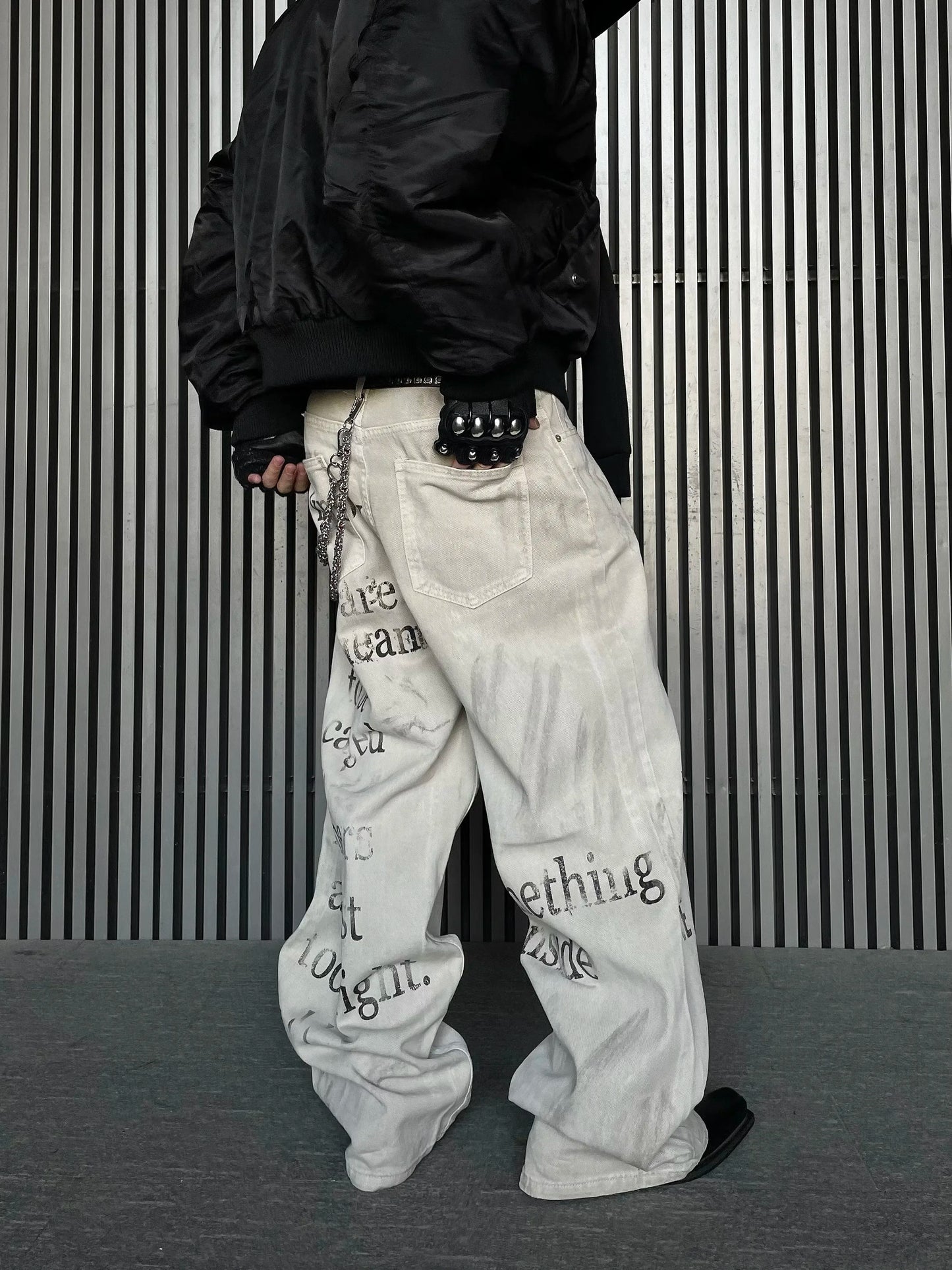 Uncledonjm Letter Print Dirty Jeans Men High Street Y2k Men’s Jeans Harajuku Baggy Jeans