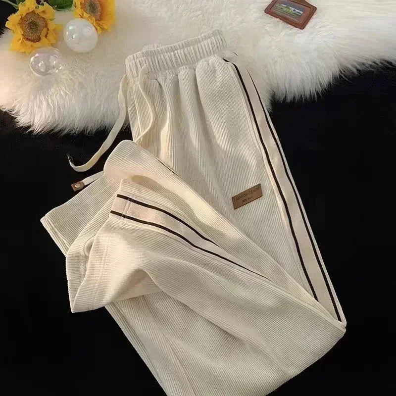 2025 Corduroy Striped Sweatpants Women Streetwear Thick Wide Leg Pants Y2K Harajuku High Waist Joggers Korean Baggy Trousers