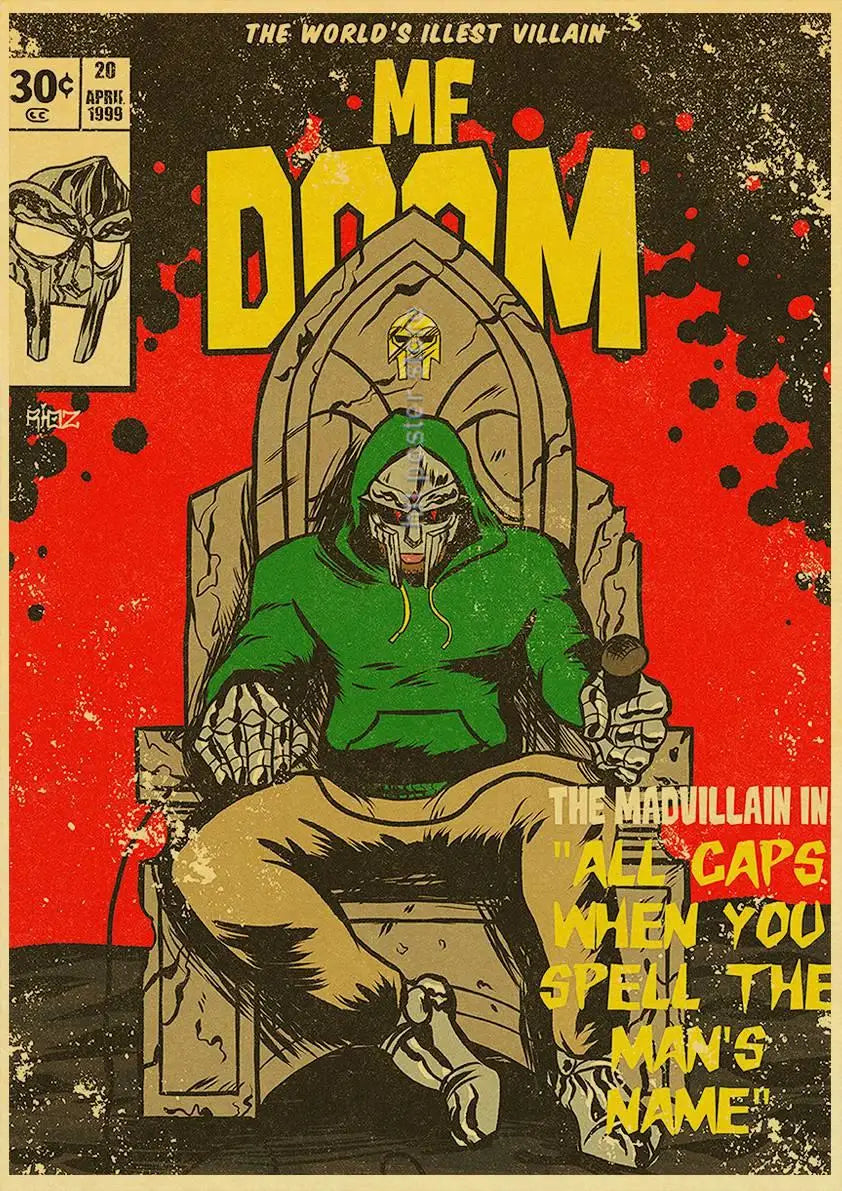 MF Doom Madlib Poster Retro Poster Painting Hip Hop Rap Music Album Star Picture Wall Art For Living Room Home Decor