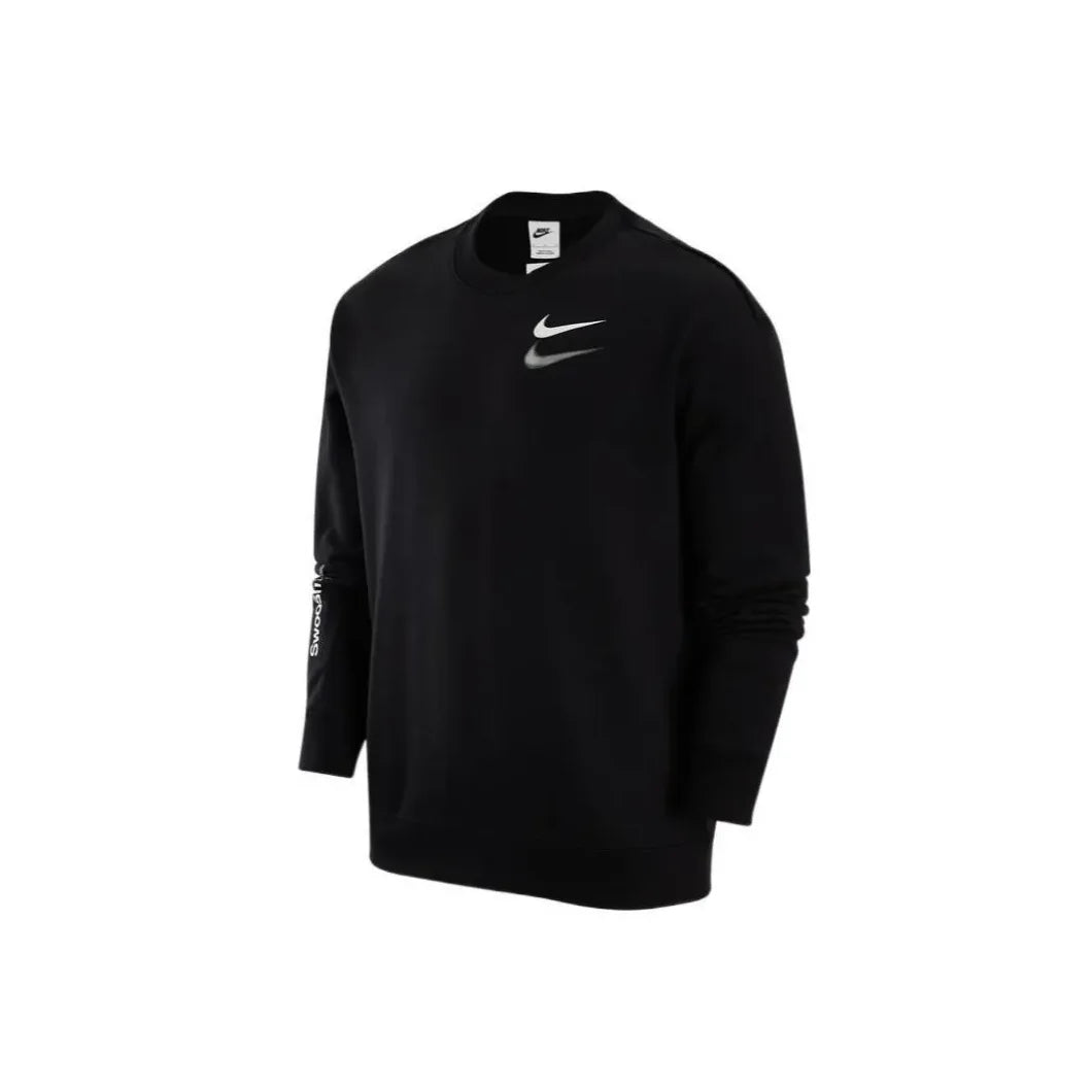 Nike authentic embroidery spring and autumn thin men's fashion classic long-sleeved round neck casual sweater black