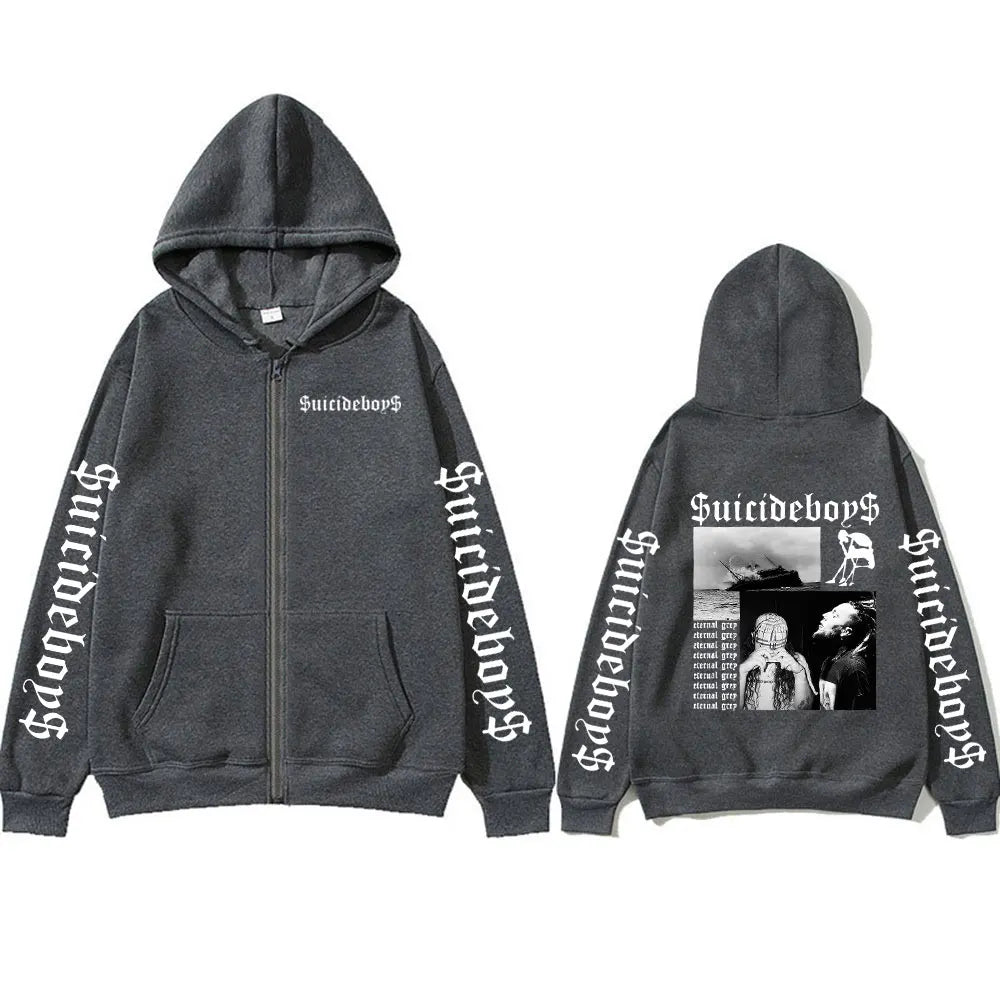 Suicideboys G59 Eternal Grey Album Zipper Hoodies Fashion Vintage Zip Up Long Sleeve Sweatshirts Men Women Gothic Pullovers Coat