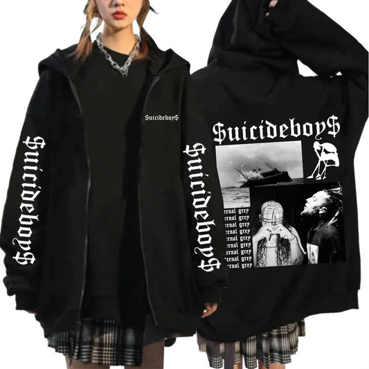 Suicideboys G59 Eternal Grey Album Zipper Hoodies Fashion Vintage Zip Up Long Sleeve Sweatshirts Men Women Gothic Pullovers Coat