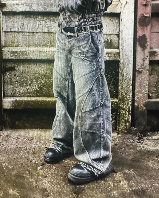 2024 New Fashion Y2k Washed Hip Hop Oversized Jeans Men's Casual Punk Rock Loose Straight Distressed Wide Leg Pants Street Wear