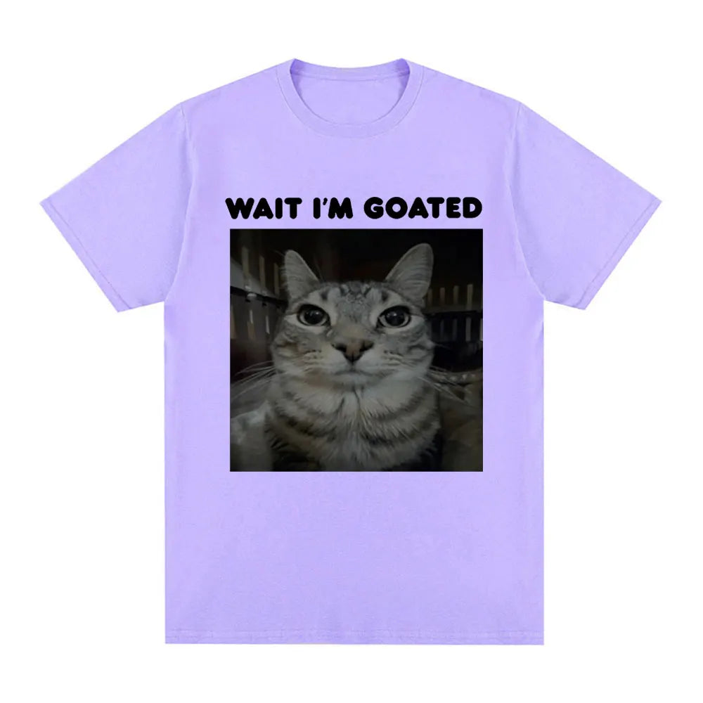 Wait I'm Goated Funny Meme Cat T-shirt Mens Women Clothing Cotton Casual Oversized T-shirts Hip Hop Vintage T Shirts Streetwear