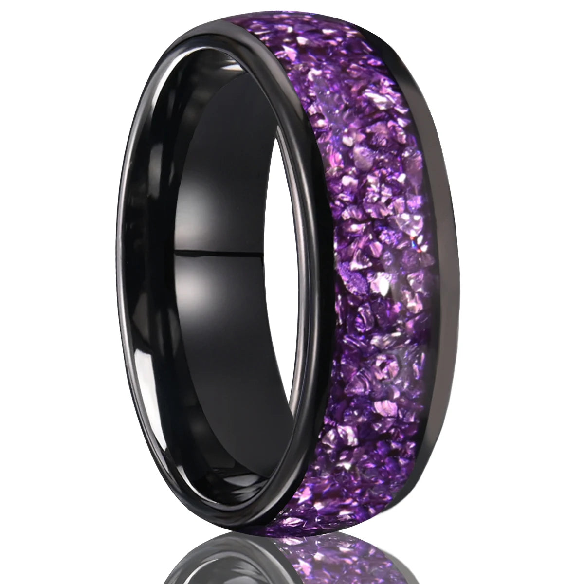 8mm Amethyst Tungsten Carbide Ring, Mens Womens Engagement Wedding Rings, Perfect for Anyone Jewelry Gift