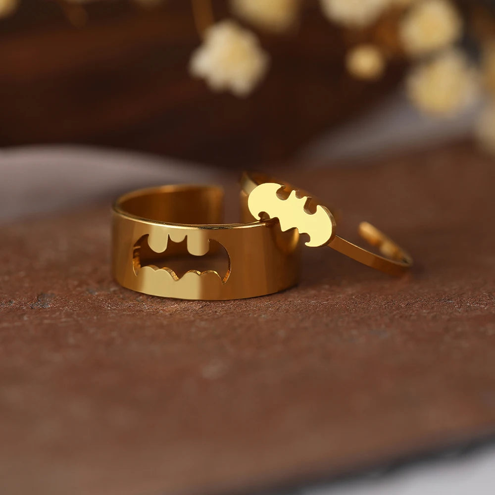 Stainless Steel Rings Gothic Hip Hop Punk Bat Fashion Adjustable Couple Ring For Women Jewelry Wedding Engagement Gift 2Pcs/set