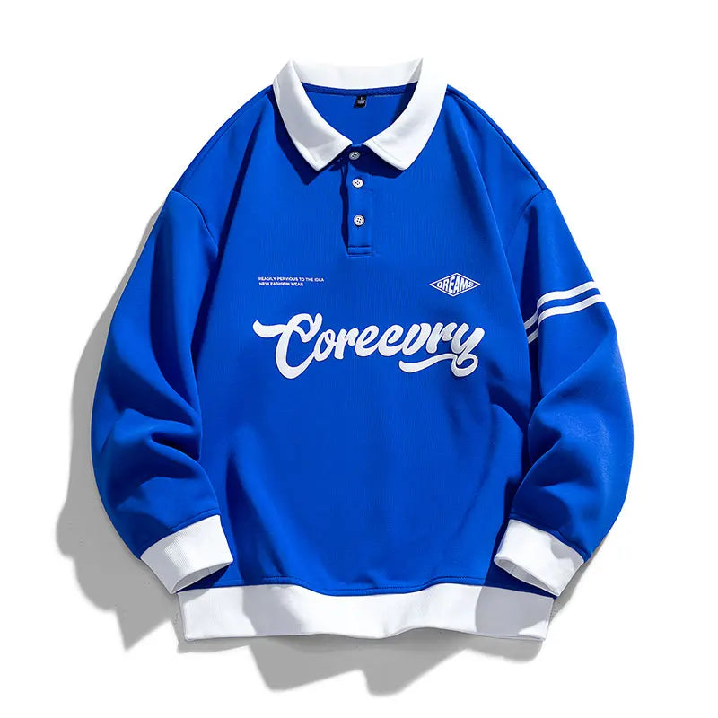 Men Oversized Contrasting Colors Lapel Sweatshirt Spring Hip Hop Streetwear Sweatshirt Harajuku Baseball uniform Hoodie Men