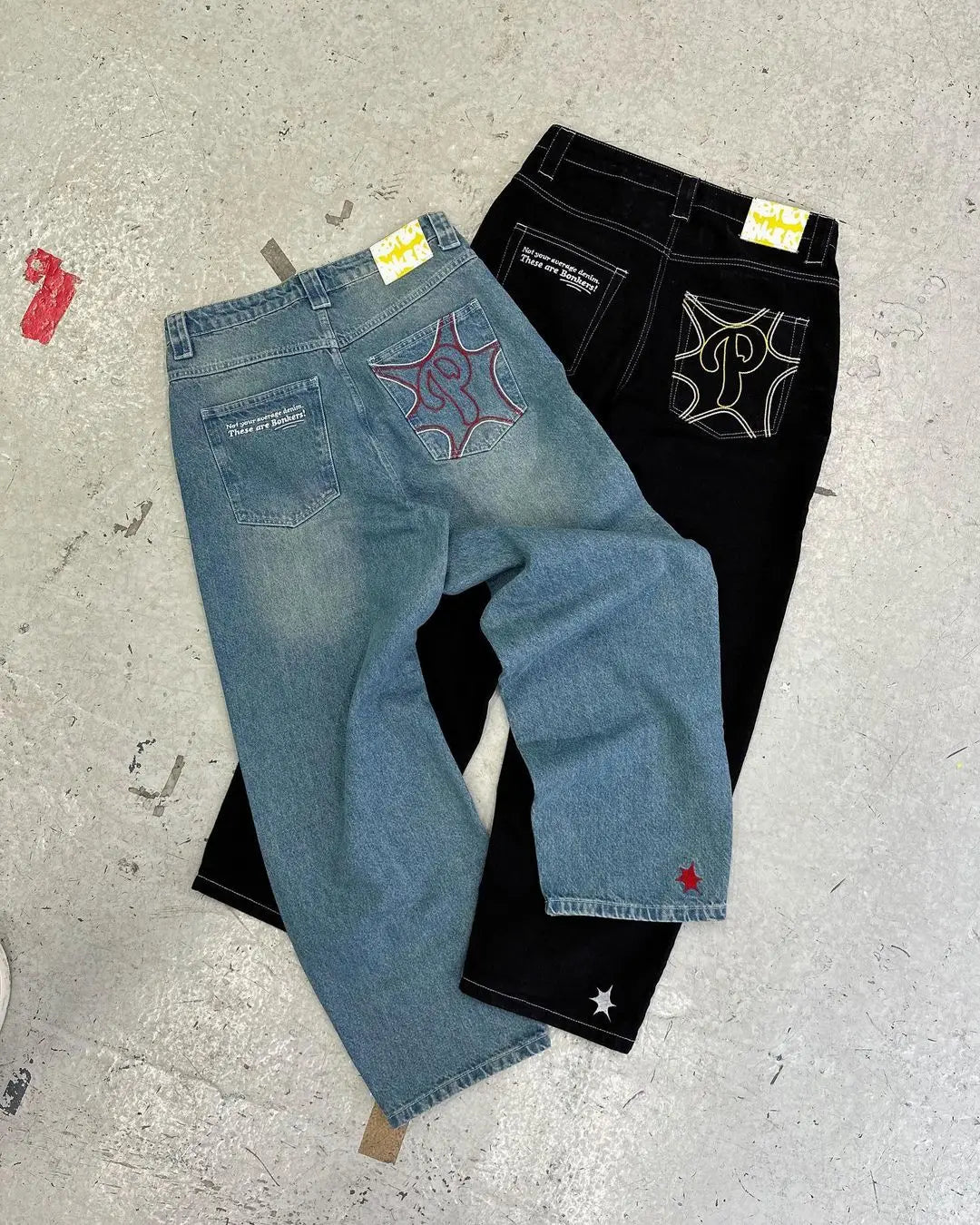 Y2k Men Retro Harajuku Clothing 2023 New Baggy Casual Wide Leg Jeans Hip Hop Print Jeans Trend Fashion Black High waist Jean