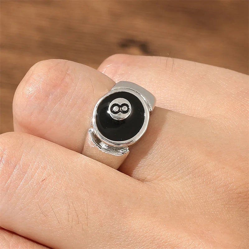 Number 8 Black Pool Billiard Ball Ring for Man, Personality Charm, Cocktail Party Accessories, Eight ,