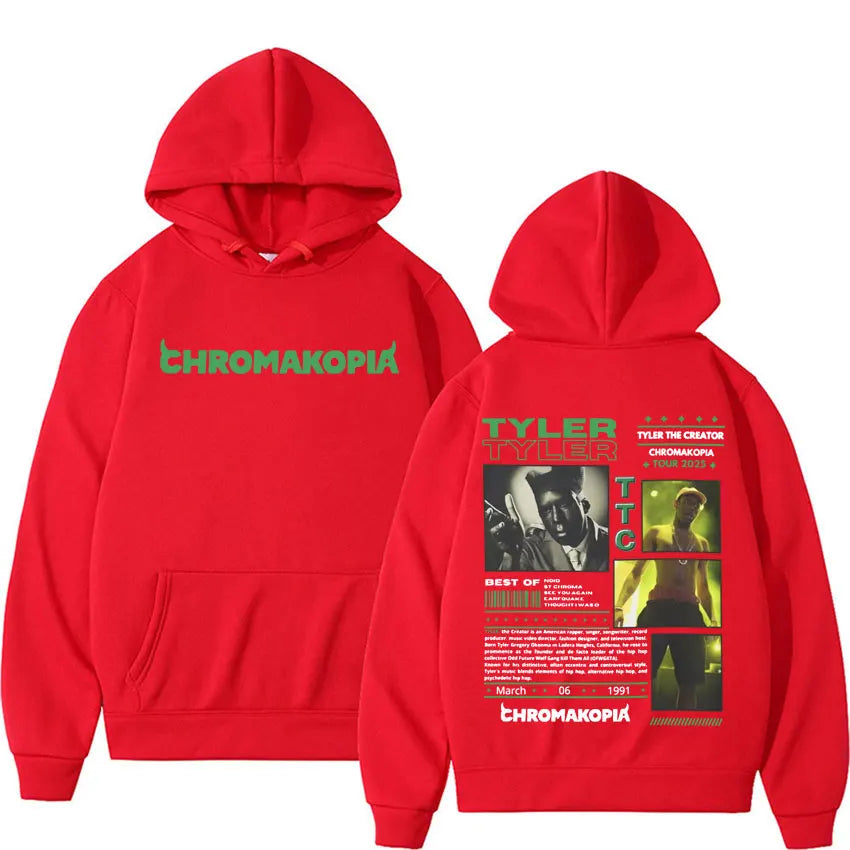 Tyler The Creator Chromakopia World Tour Cover Graphic Hoodies Vintage Fashion Hip Hop Sweatshirt Men Women Casual Fleece Hoodie