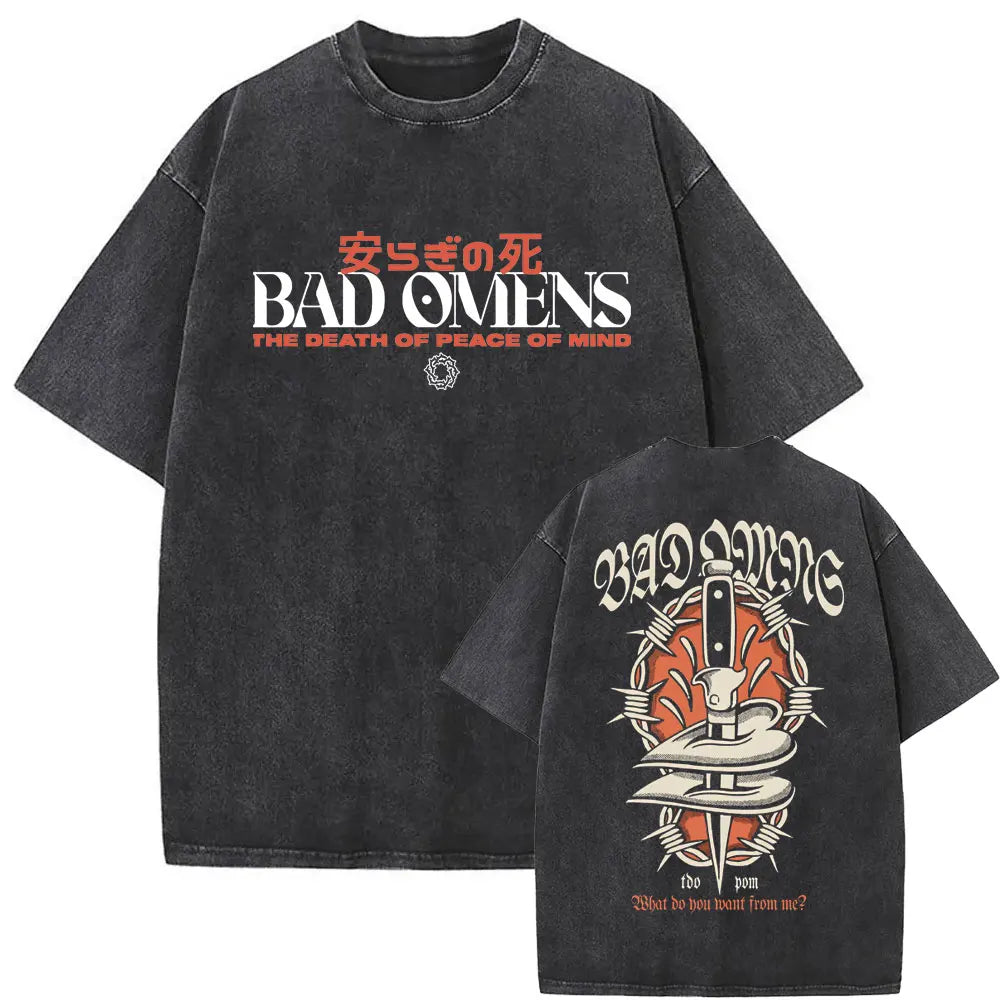 Washed Vintage Bad Omens Band Tshirt THE DEATH OF PEACE OF MIND T-shirts Men Women Oversized T Shirt Men's Rock Gothic T-shirt