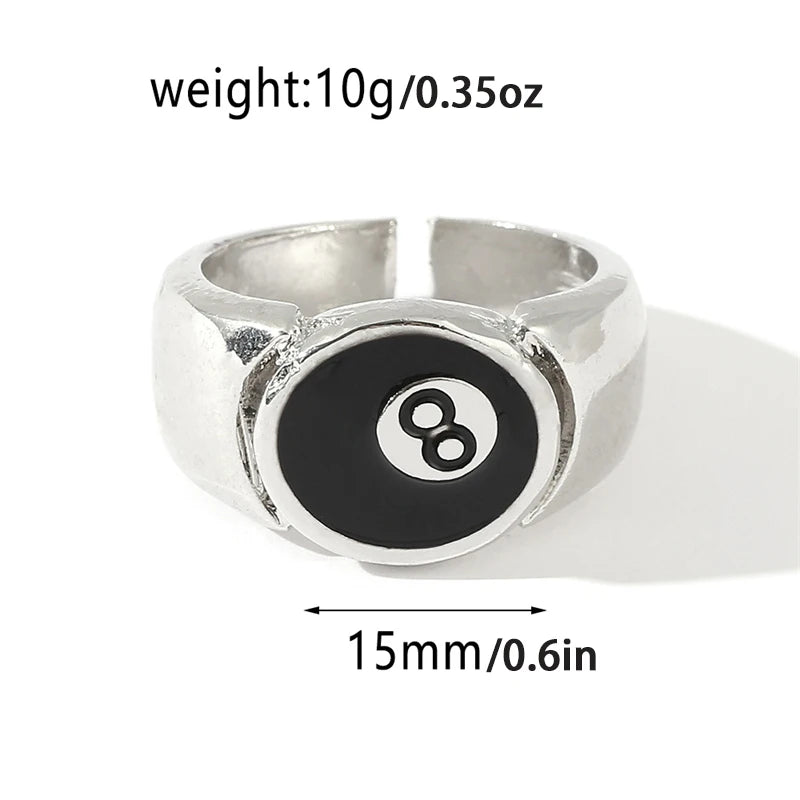 Number 8 Black Pool Billiard Ball Ring for Man, Personality Charm, Cocktail Party Accessories, Eight ,